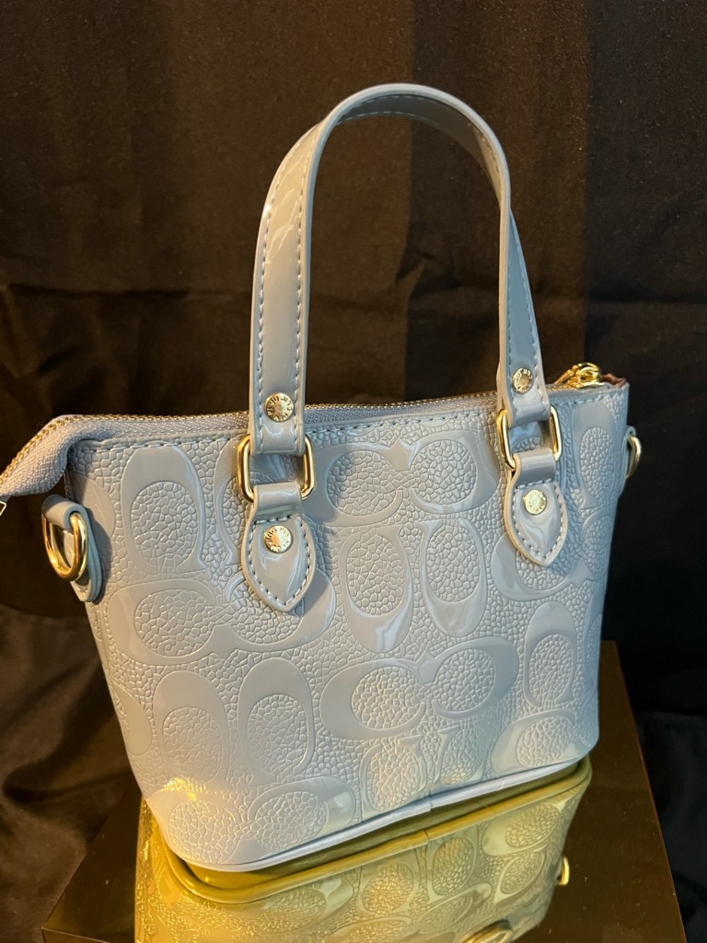 Coach Pale Blue Embossed Leather Satchel with Gold Hardware - Picture 5 of 12